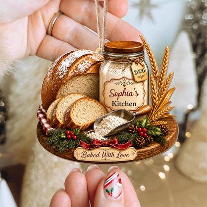 Baked With Love Kitchen Sourdough Bread And Flour Jar - Personalized Custom Wood Ornament, Custom Shaped - BAKE089_WDO