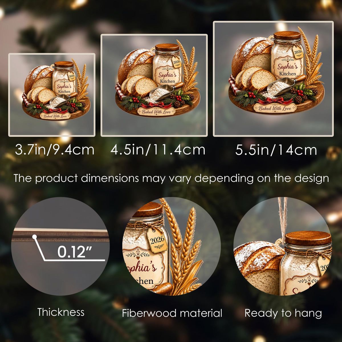 Baked With Love Kitchen Sourdough Bread And Flour Jar - Personalized Custom Wood Ornament, Custom Shaped - BAKE089_WDO