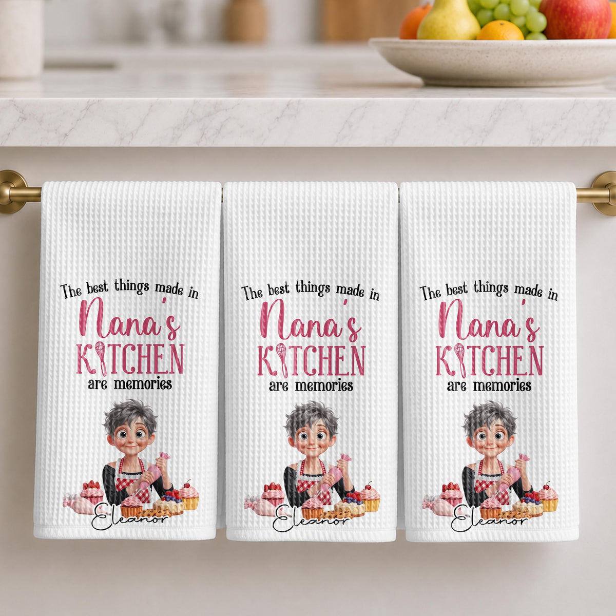 The Best Things Made In Nana's Kitchen Memories Whisk And Baker Girl - Personalized Kitchen Towel - BAKE106_TOWL