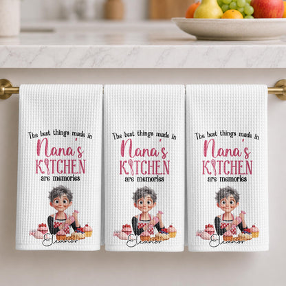 The Best Things Made In Nana's Kitchen Memories Whisk And Baker Girl - Personalized Kitchen Towel - BAKE106_TOWL