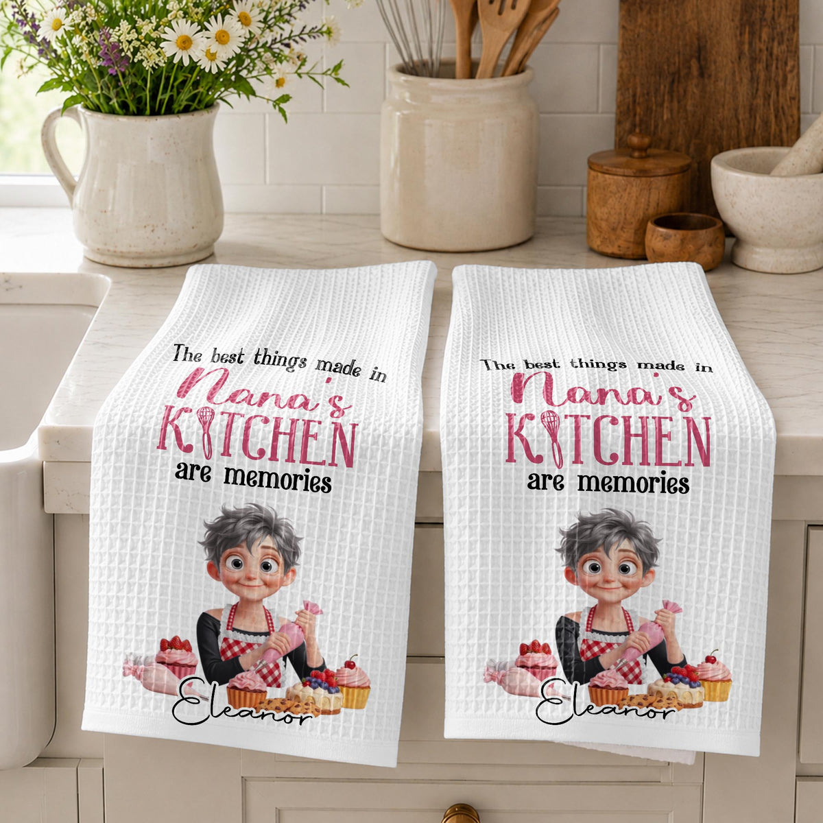 The Best Things Made In Nana's Kitchen Memories Whisk And Baker Girl - Personalized Kitchen Towel - BAKE106_TOWL