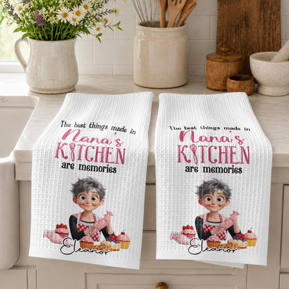 The Best Things Made In Nana's Kitchen Memories Whisk And Baker Girl - Personalized Kitchen Towel - BAKE106_TOWL