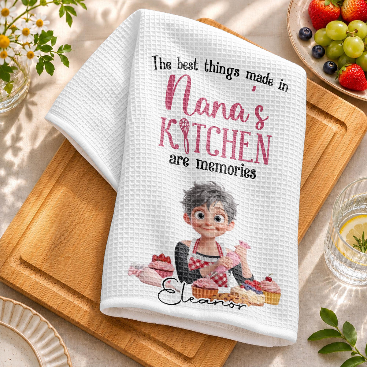 The Best Things Made In Nana's Kitchen Memories Whisk And Baker Girl - Personalized Kitchen Towel - BAKE106_TOWL