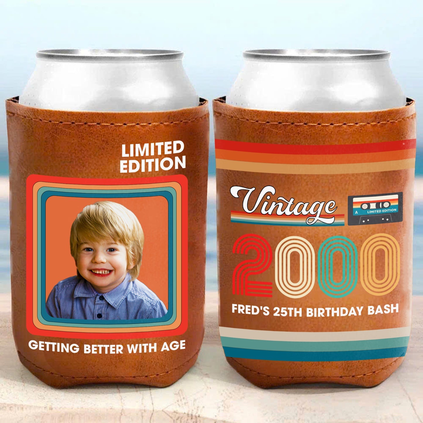 Getting Better With Age Vintage Limited Edition - Personalized Leather Can Cooler - BDAY004_LECOO