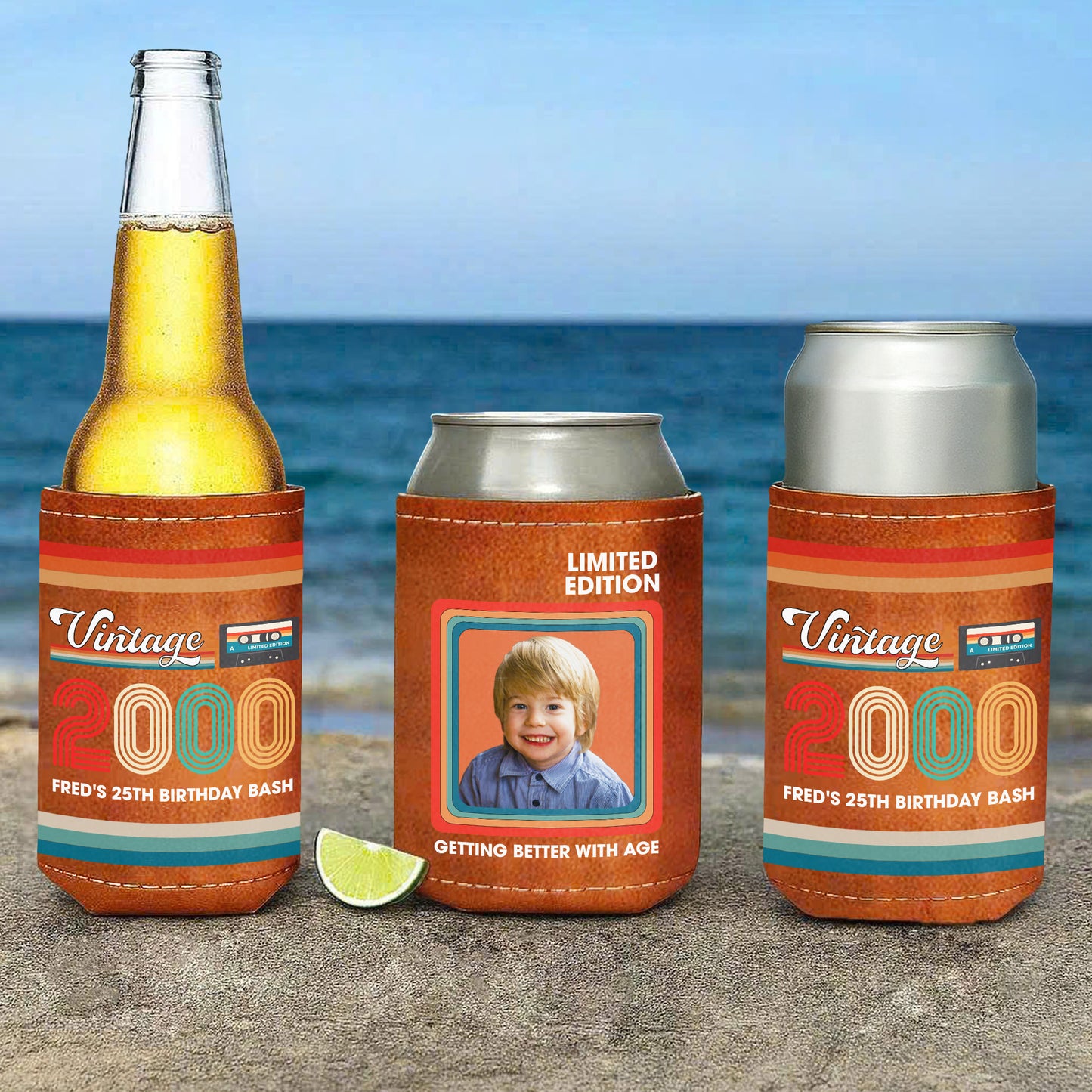 Getting Better With Age Vintage Limited Edition - Personalized Leather Can Cooler - BDAY004_LECOO