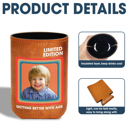 Getting Better With Age Vintage Limited Edition - Personalized Leather Can Cooler - BDAY004_LECOO