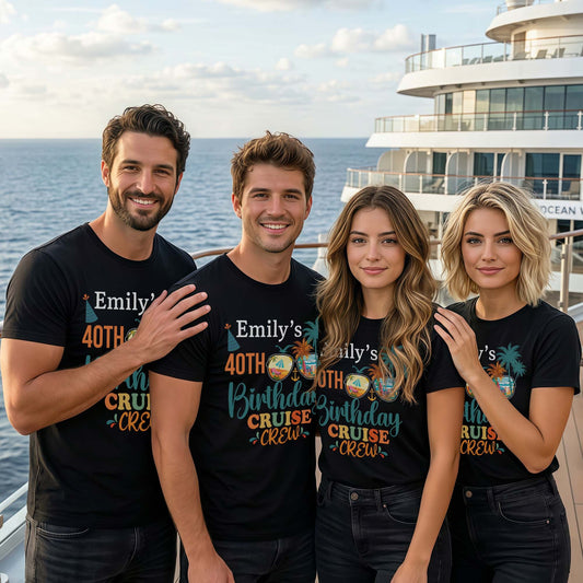 Birthday Cruise Crew With Palm Trees And Sunglasses - Personalized Custom Unisex T-shirt, Hoodie - BDAY013_BBAS