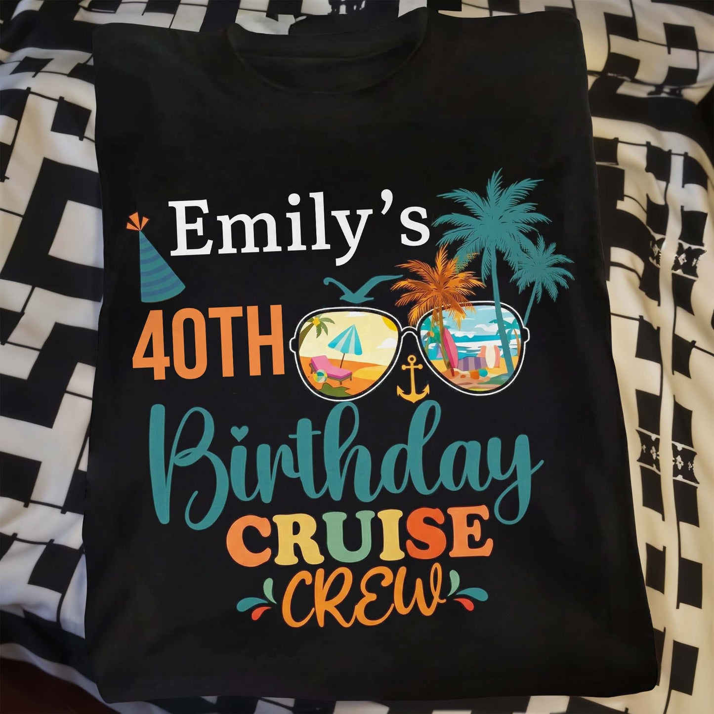 Birthday Cruise Crew With Palm Trees And Sunglasses - Personalized Custom Unisex T-shirt, Hoodie - BDAY013_BBAS