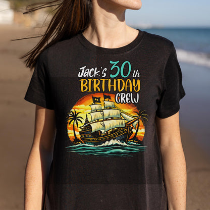 Birthday Crew Pirate Ship Sailboat And Palm Trees - Personalized Custom Unisex T-shirt, Hoodie - BDAY014_BBAS