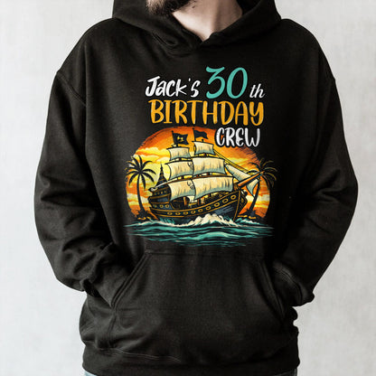 Birthday Crew Pirate Ship Sailboat And Palm Trees - Personalized Custom Unisex T-shirt, Hoodie - BDAY014_BBAS