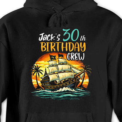 Birthday Crew Pirate Ship Sailboat And Palm Trees - Personalized Custom Unisex T-shirt, Hoodie - BDAY014_BBAS