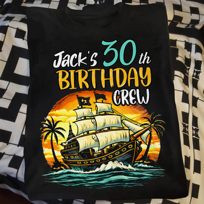 Birthday Crew Pirate Ship Sailboat And Palm Trees - Personalized Custom Unisex T-shirt, Hoodie - BDAY014_BBAS