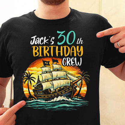 Birthday Crew Pirate Ship Sailboat And Palm Trees - Personalized Custom Unisex T-shirt, Hoodie - BDAY014_BBAS