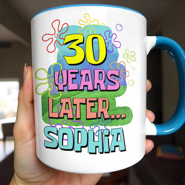 Years Later Personalized Birthday Mug With Colorful Flowers And Bubbles - Personalized Custom Accent Mug - BDAY053_AMUG