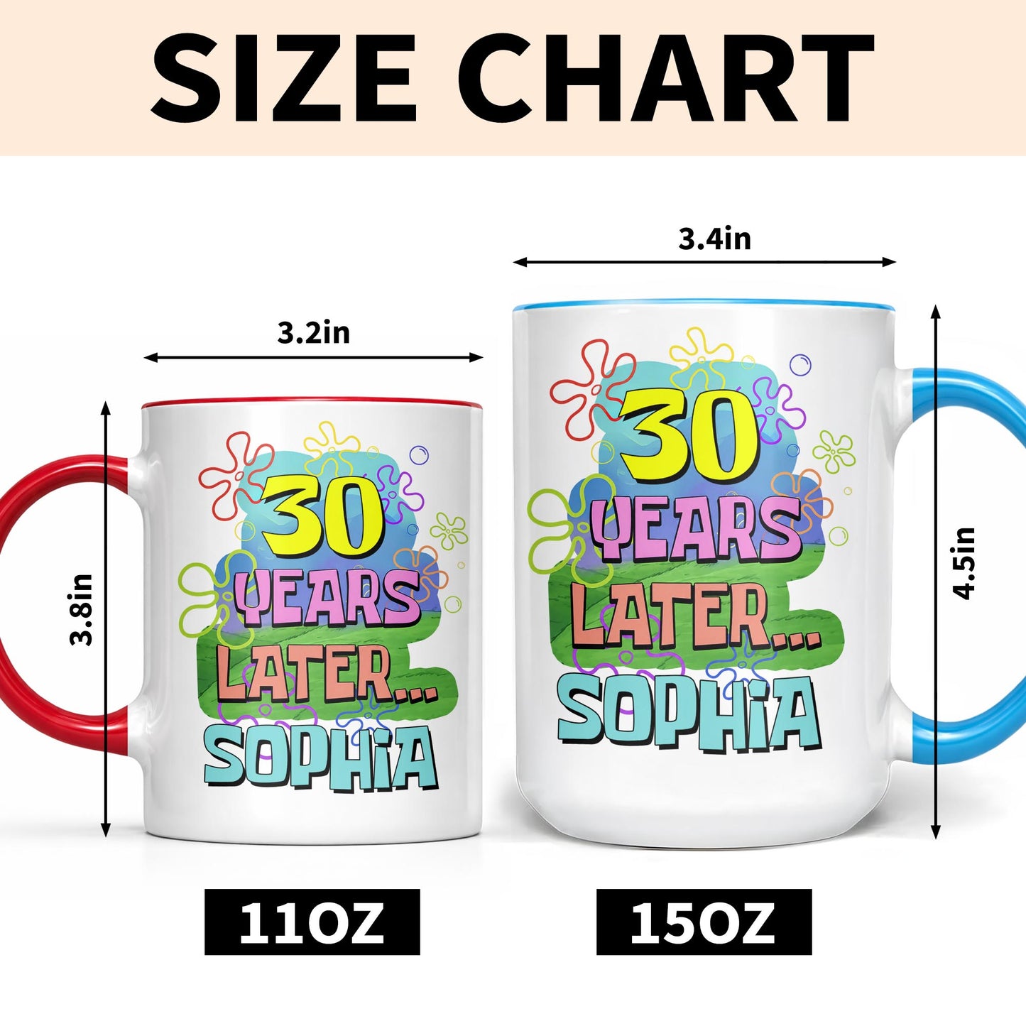 Years Later Personalized Birthday Mug With Colorful Flowers And Bubbles - Personalized Custom Accent Mug - BDAY053_AMUG