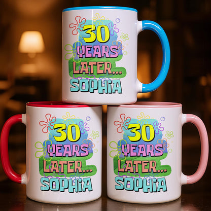 Years Later Personalized Birthday Mug With Colorful Flowers And Bubbles - Personalized Custom Accent Mug - BDAY053_AMUG