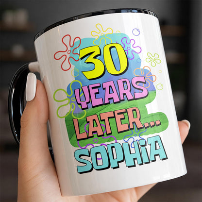 Years Later Personalized Birthday Mug With Colorful Flowers And Bubbles - Personalized Custom Accent Mug - BDAY053_AMUG