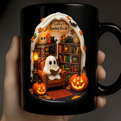 Reading Nook With Ghost, Pumpkin, And Black Cat