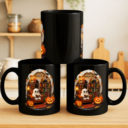 Reading Nook With Ghost, Pumpkin, And Black Cat