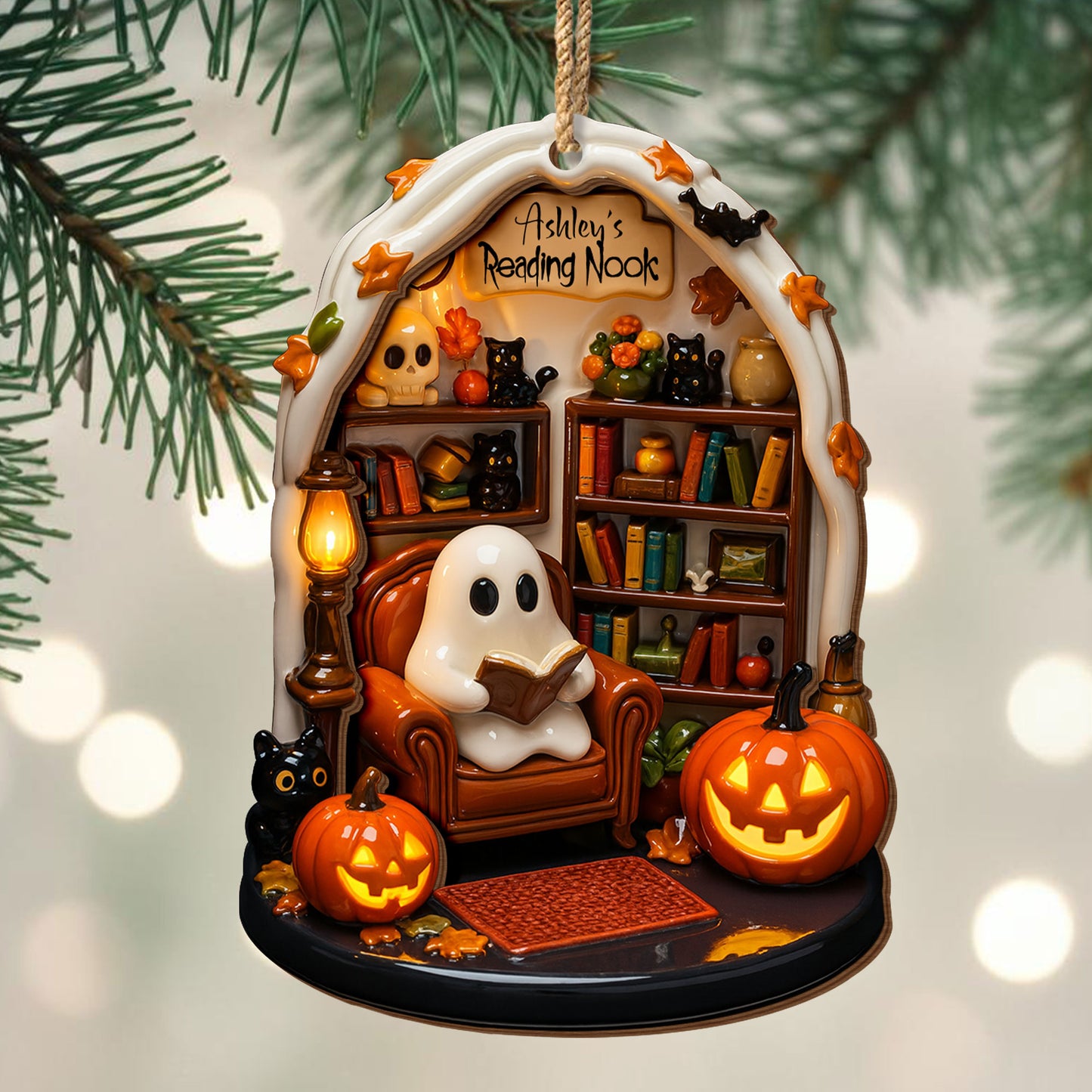 Reading Nook With Ghost and Pumpkin