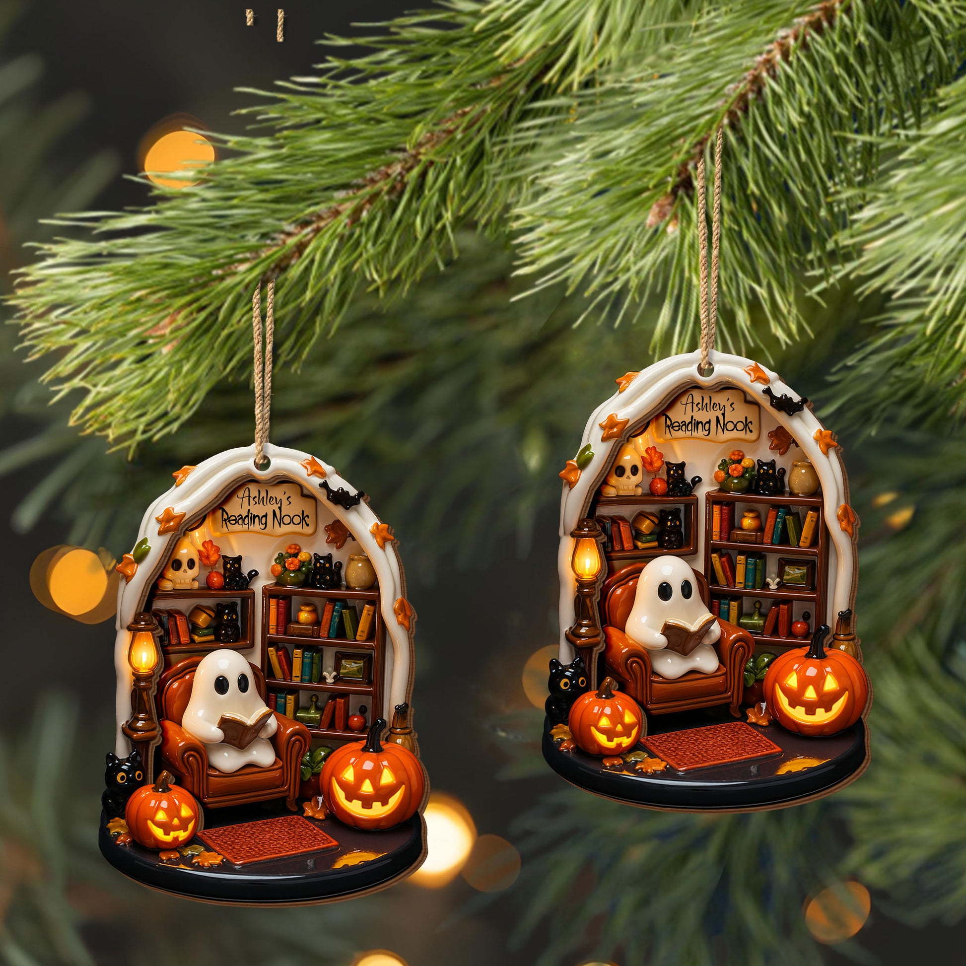 Reading Nook With Ghost and Pumpkin