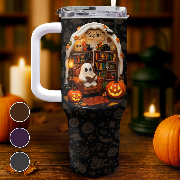 Sophia’s Reading Nook, Ghost And Pumpkin Design - Personalized 40oz Tumbler With Straw - BLV002_TBS