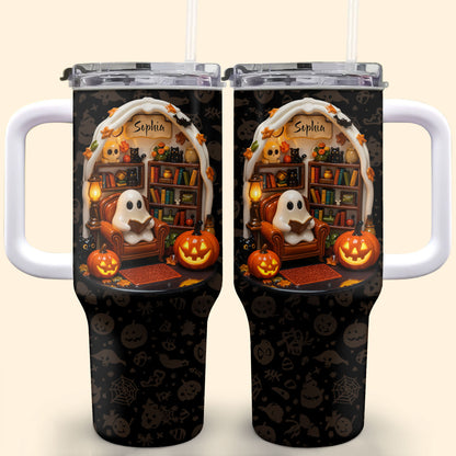 Sophia’s Reading Nook, Ghost And Pumpkin Design - Personalized 40oz Tumbler With Straw - BLV002_TBS