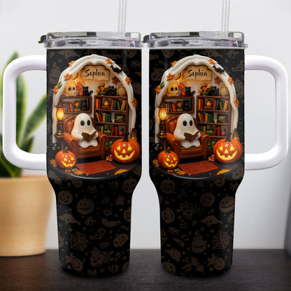 Sophia’s Reading Nook, Ghost And Pumpkin Design - Personalized 40oz Tumbler With Straw - BLV002_TBS