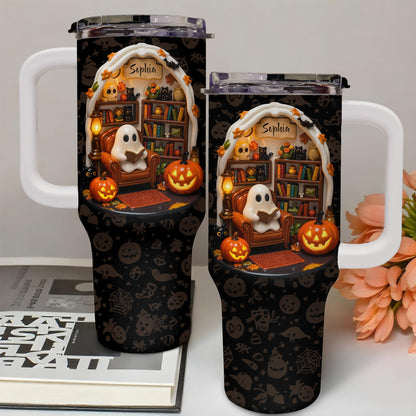 Sophia’s Reading Nook, Ghost And Pumpkin Design - Personalized 40oz Tumbler With Straw - BLV002_TBS