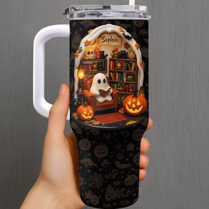 Sophia’s Reading Nook, Ghost And Pumpkin Design - Personalized 40oz Tumbler With Straw - BLV002_TBS