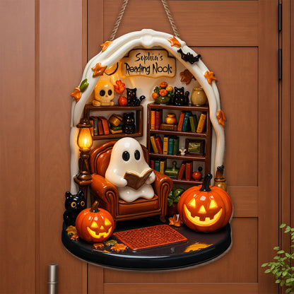 Sophia's Reading Nook With Ghost, Pumpkins, And Books