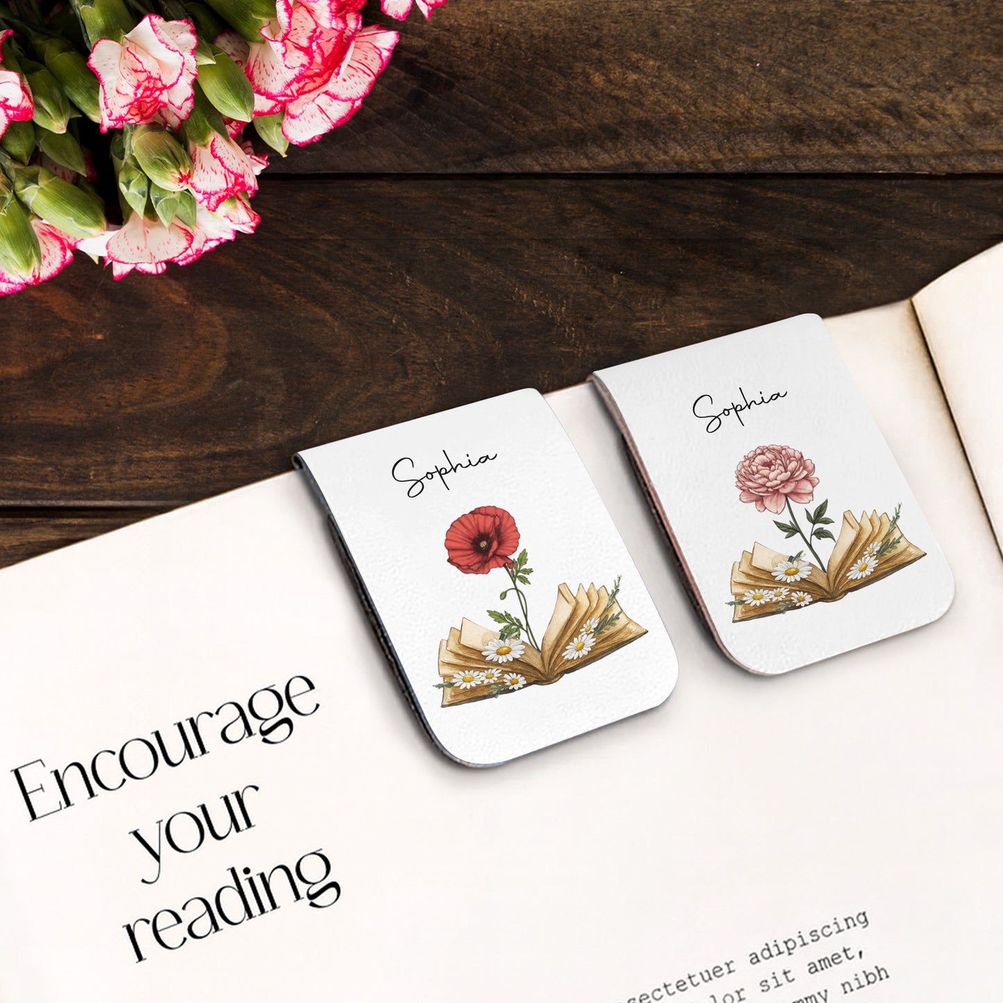 Cherish The Joy Of Reading With Elegant Flowers - Personalized Custom Leather Bookmark - BLV004_LBMARK