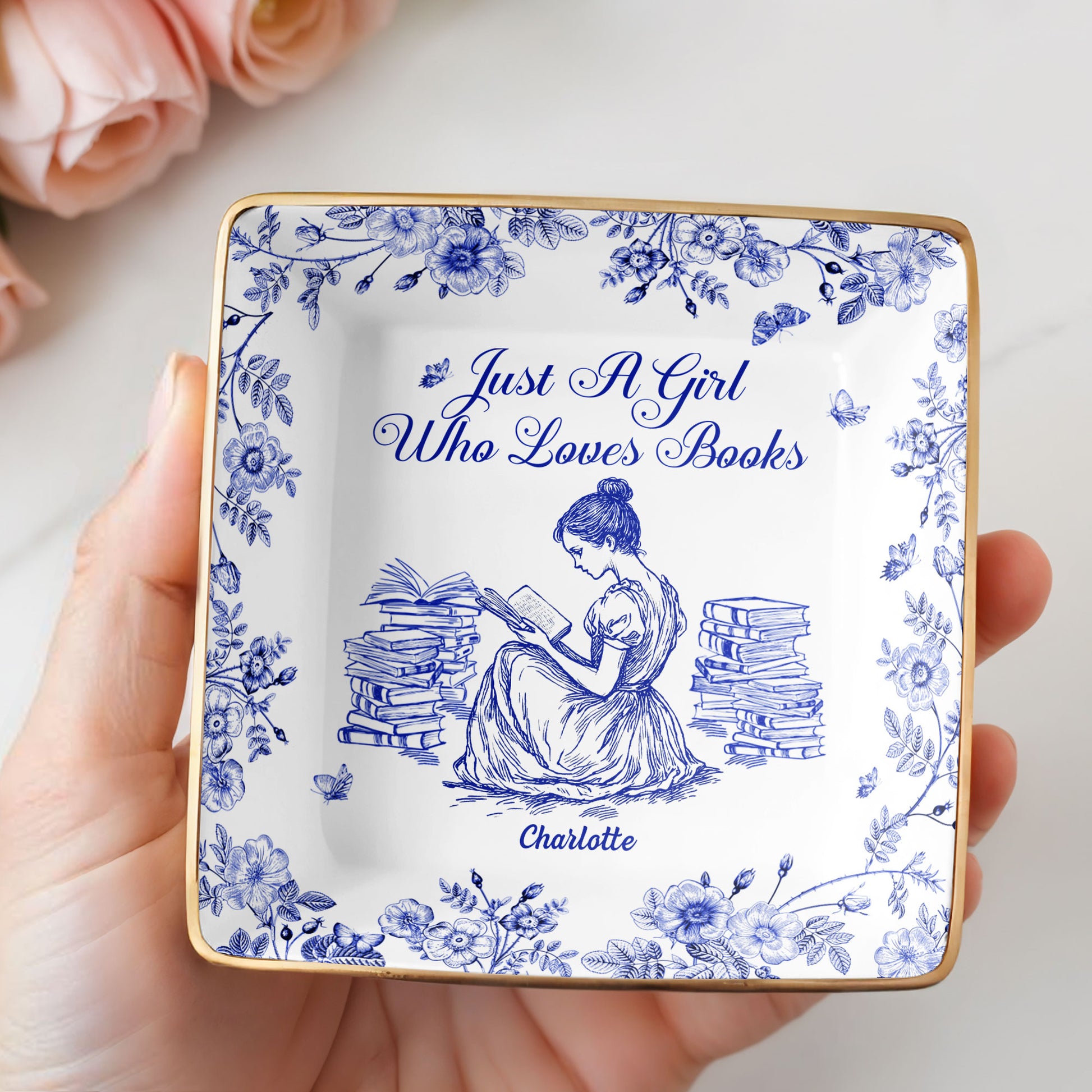 Just A Girl Who Loves Books With Girl And Flowers Design