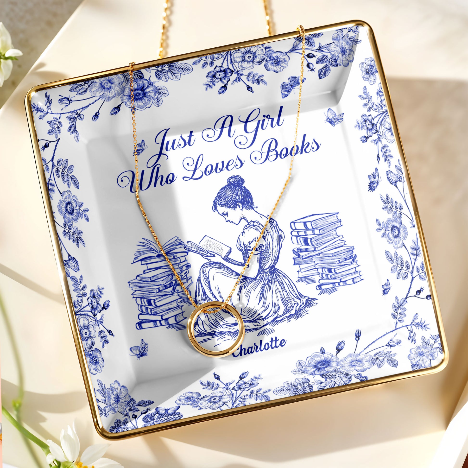 Just A Girl Who Loves Books With Girl And Flowers Design