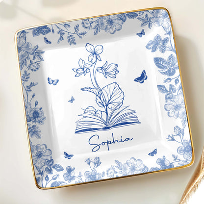 Sophia With Flowers, Butterflies, And An Open Book