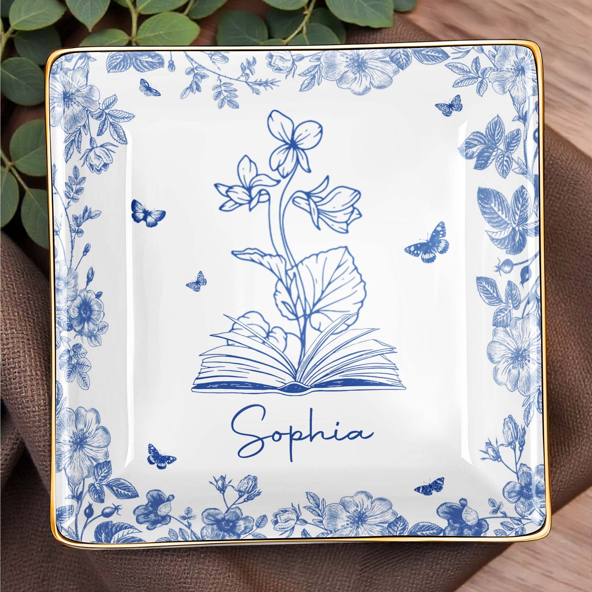 Sophia With Flowers, Butterflies, And An Open Book