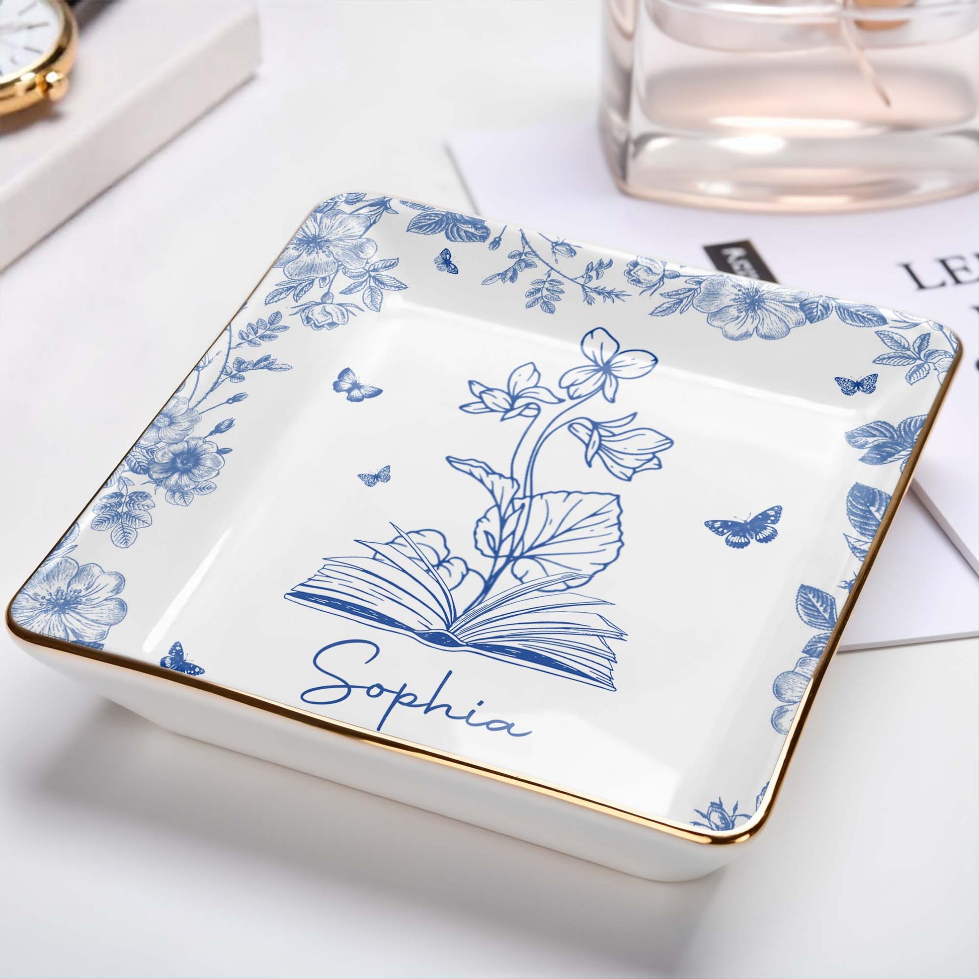 Sophia With Flowers, Butterflies, And An Open Book