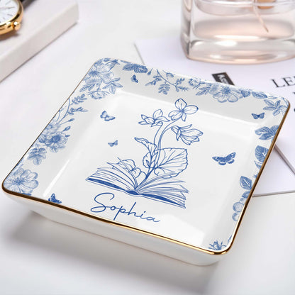 Sophia With Flowers, Butterflies, And An Open Book