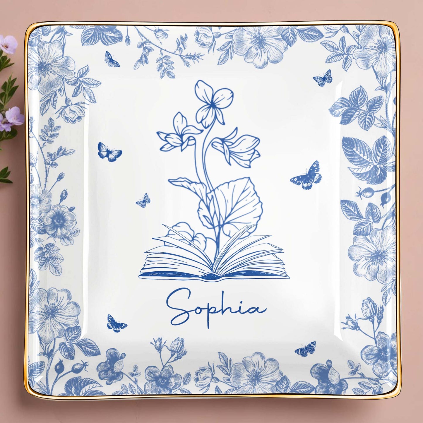 Sophia With Flowers, Butterflies, And An Open Book