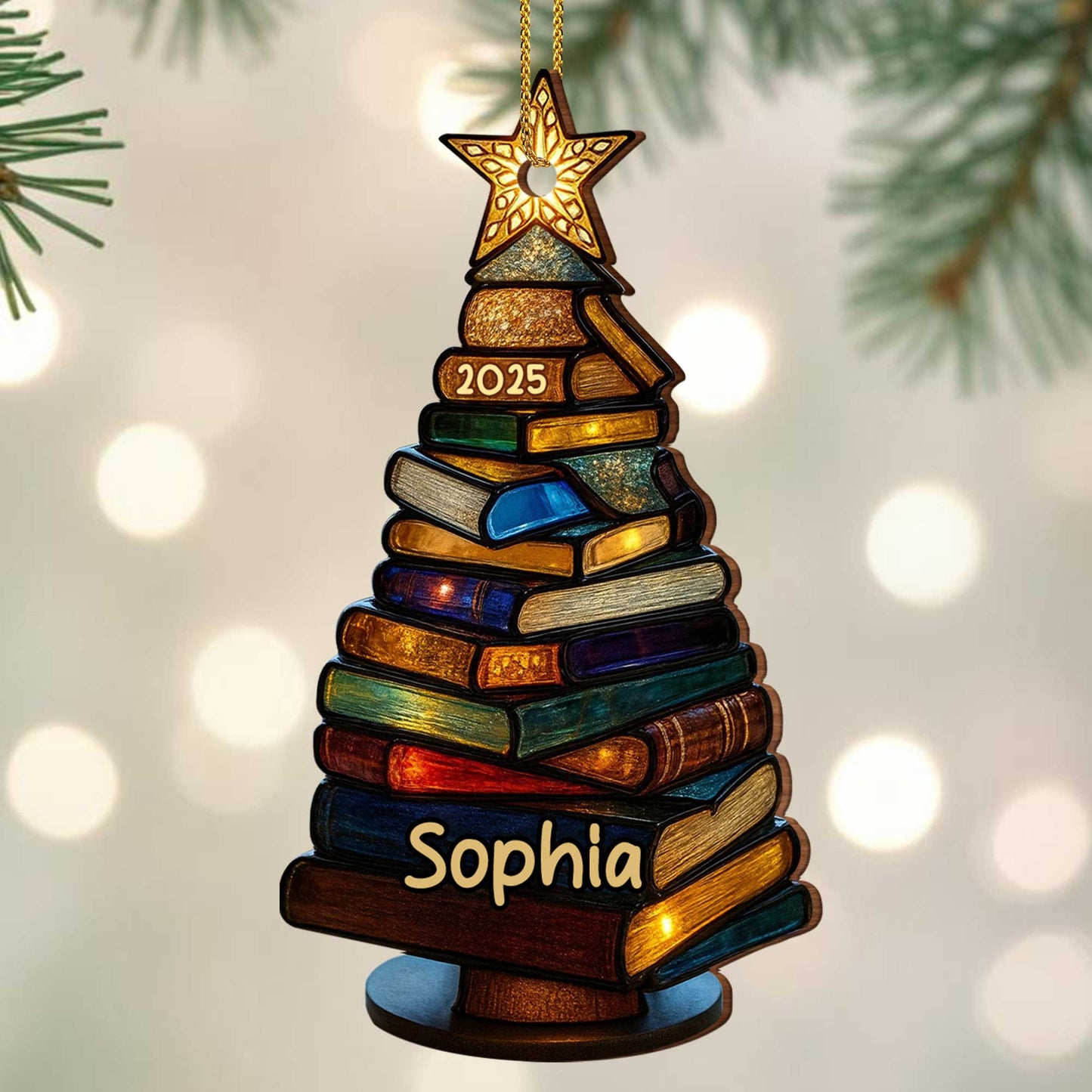 Hermoso adorno para árbol con estrella - Adorno de madera personalizado, forma personalizada - BLV007_WDO