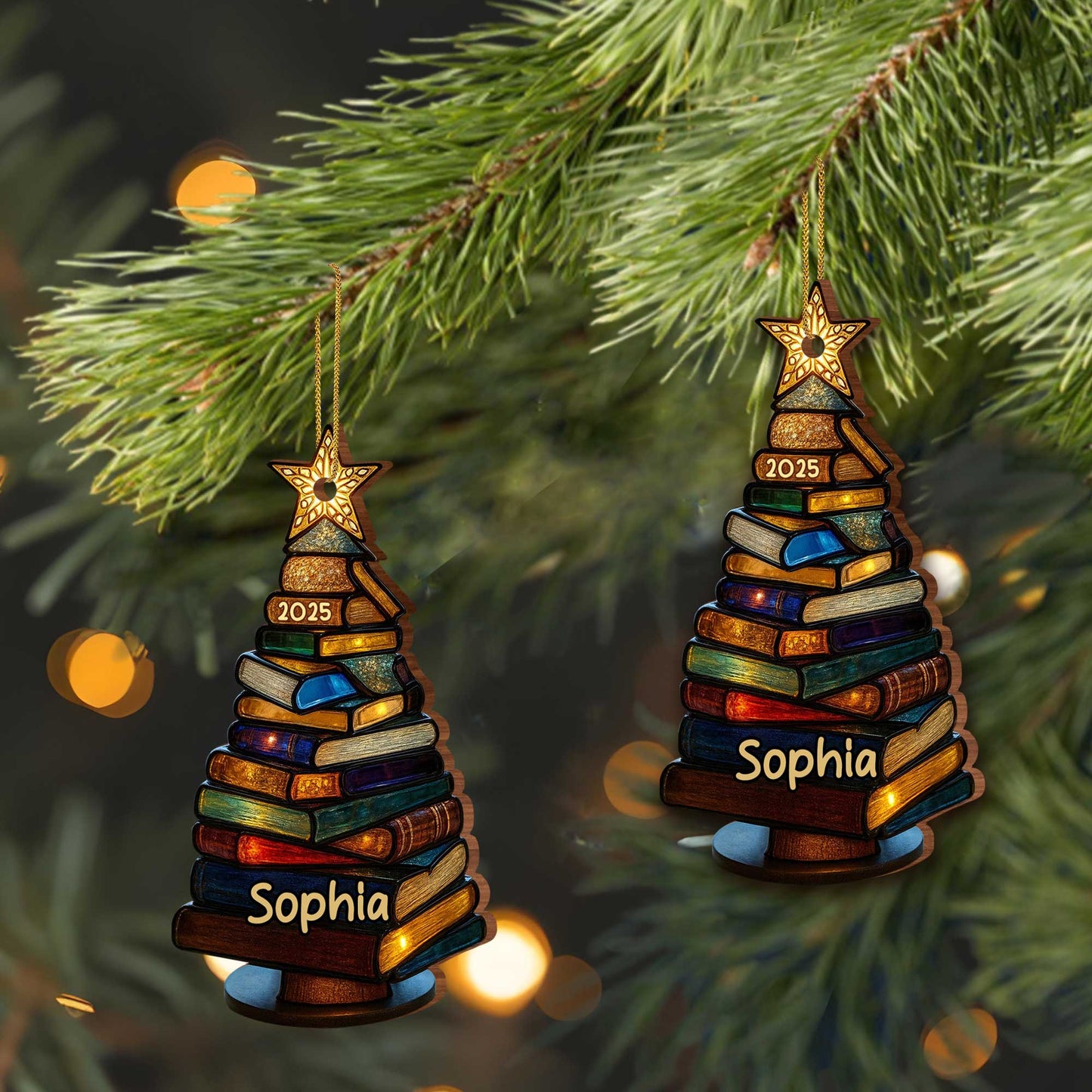 Hermoso adorno para árbol con estrella - Adorno de madera personalizado, forma personalizada - BLV007_WDO