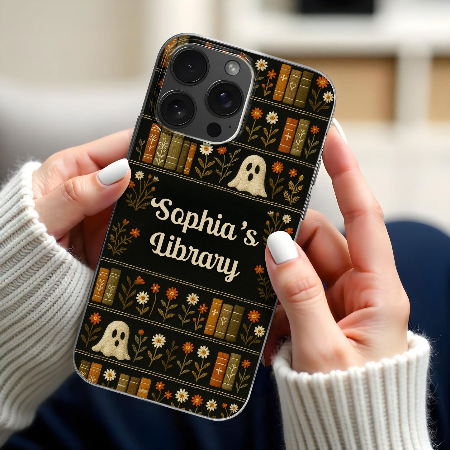 Sophia's Library With Books, Ghost, And Flowers