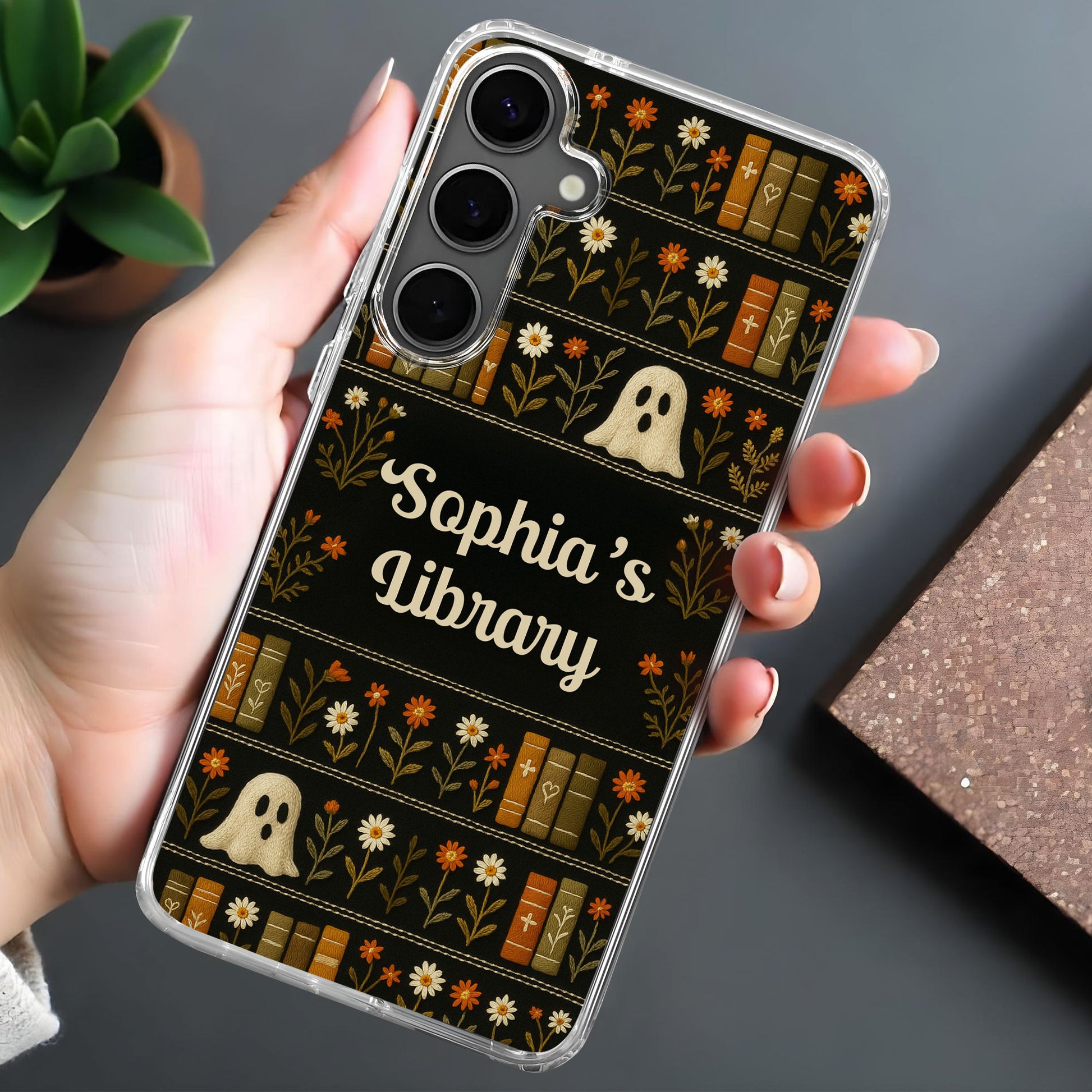 Sophia's Library With Books, Ghost, And Flowers