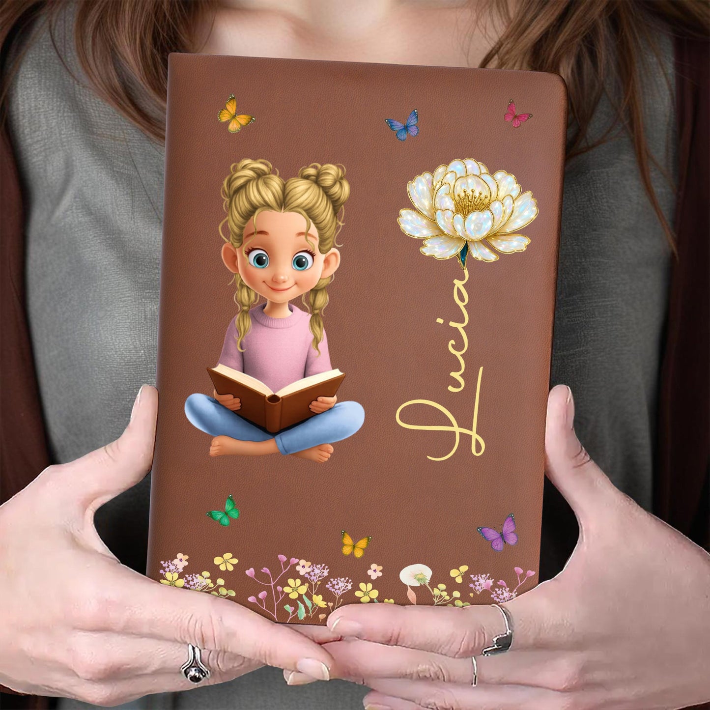 Reading Girl Surrounded By Flowers And Butterflies