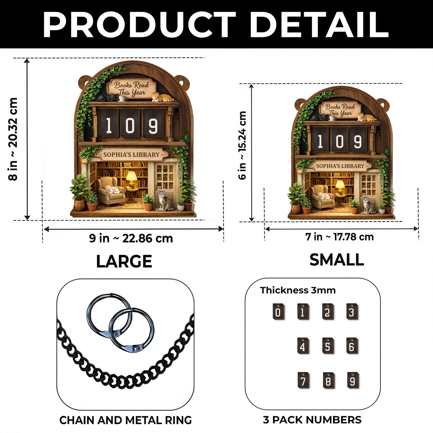 Books Read This Year Personalized Tracker With Library Scene And Cats - Personalized Custom Tracker Sign - BLV018_TRASIG