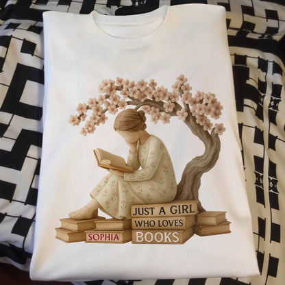 Just A Girl Who Loves Books With Cherry Blossom