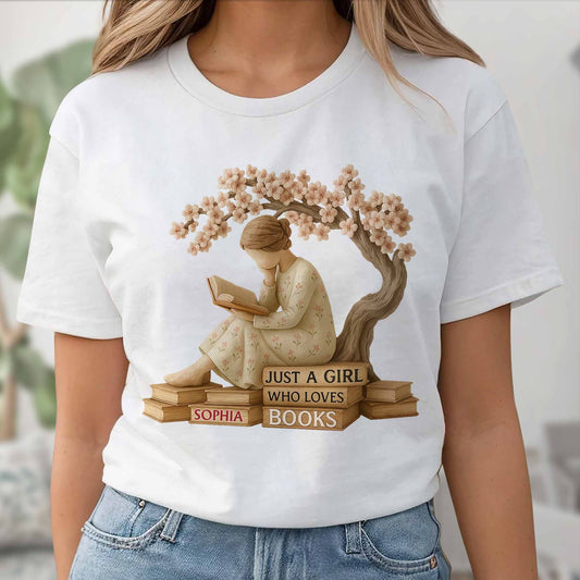 Just A Girl Who Loves Books With Cherry Blossom