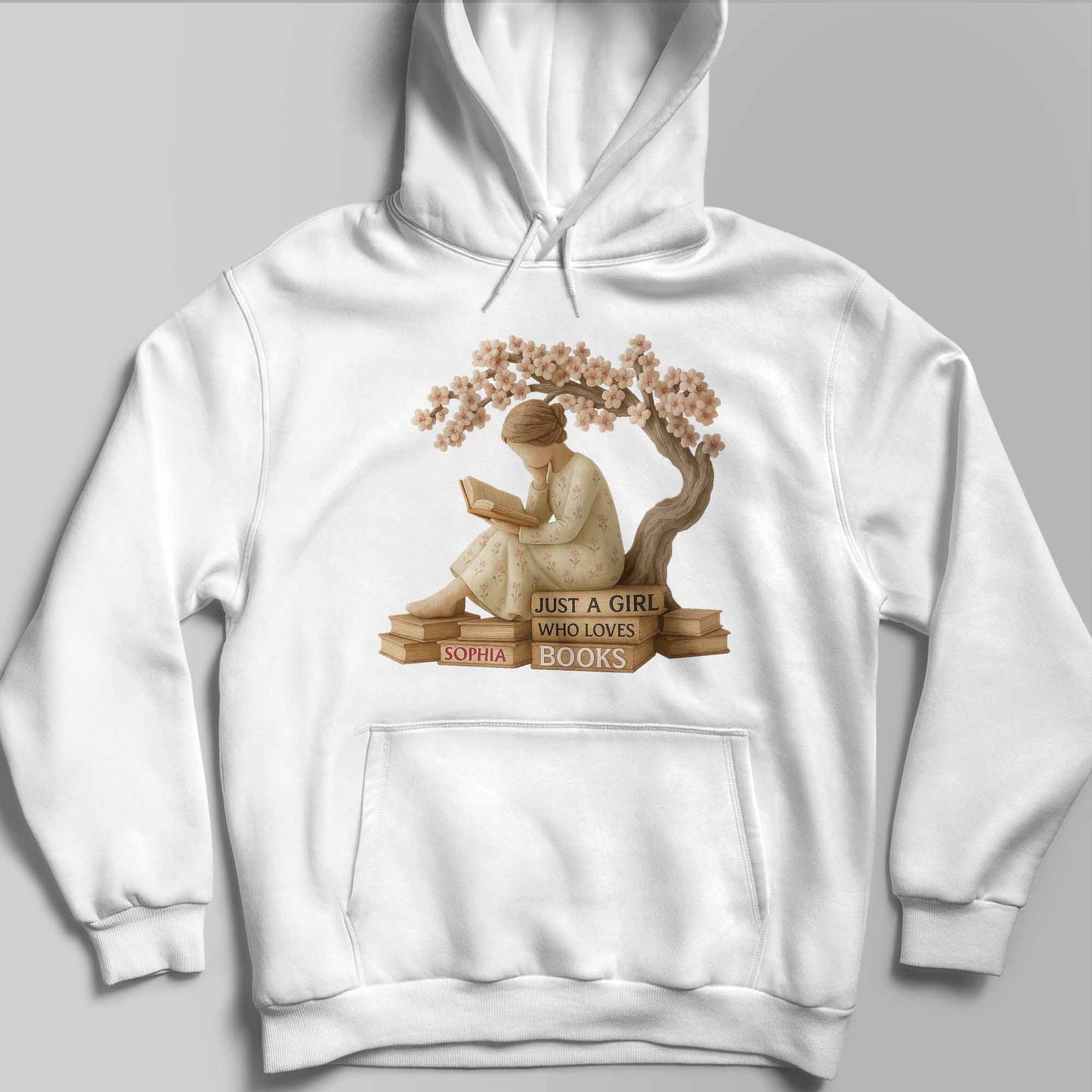 Just A Girl Who Loves Books With Cherry Blossom