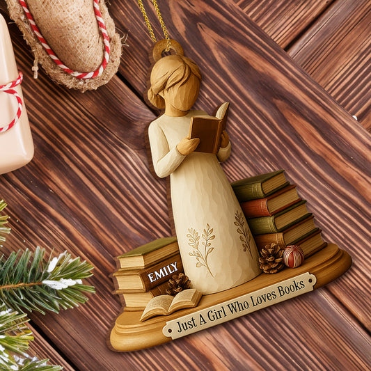 Just A Girl Who Loves Books Custom Wood Ornament