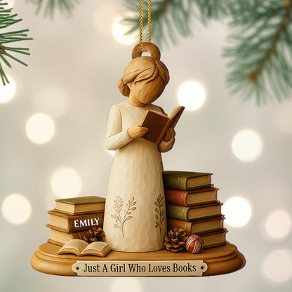 Just A Girl Who Loves Books Custom Wood Ornament